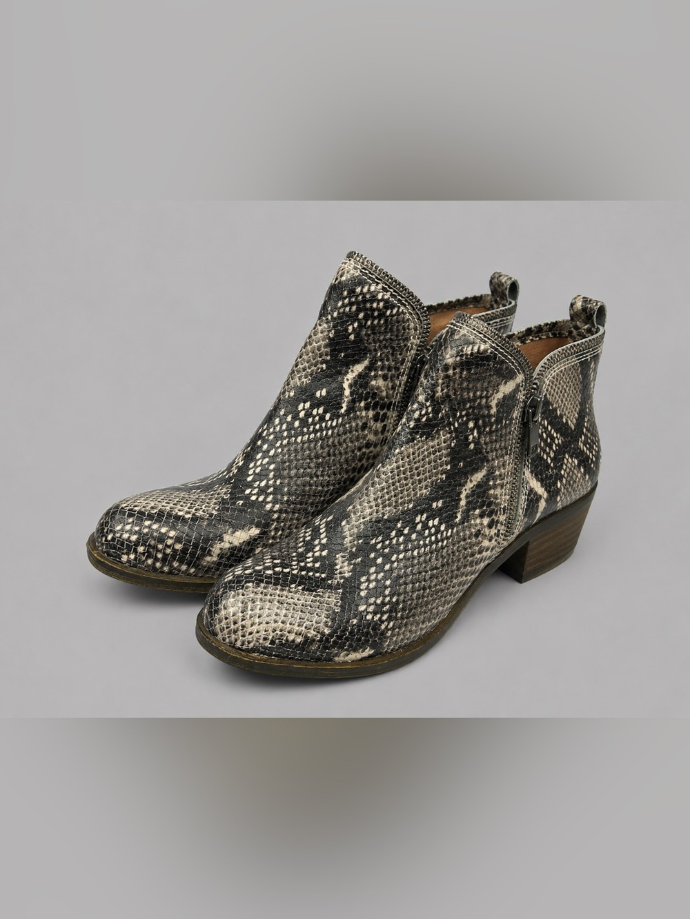 Lucky Brand Reptile Snake Print Leather Ankle Booties Dual Zip Size 6.5 - Picture 4 of 11